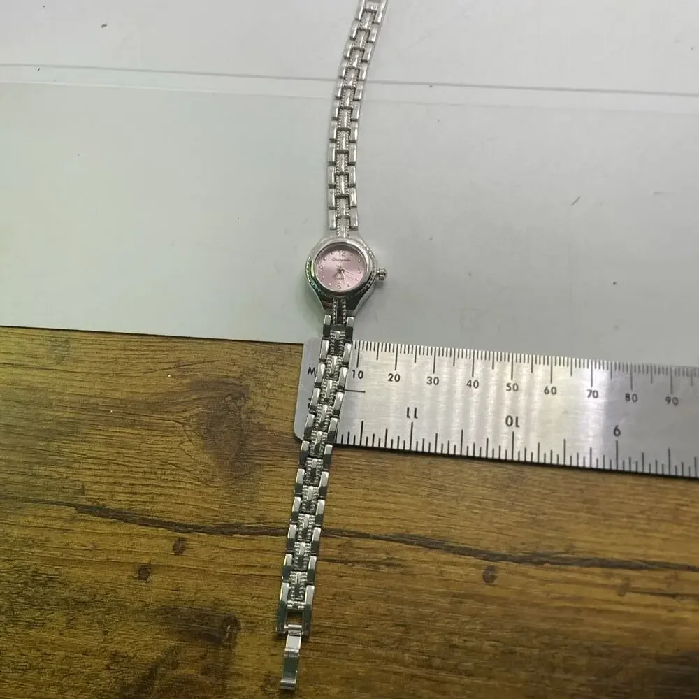 Silver Womens Pink Dial Silver Fashion Watch Works New Battery